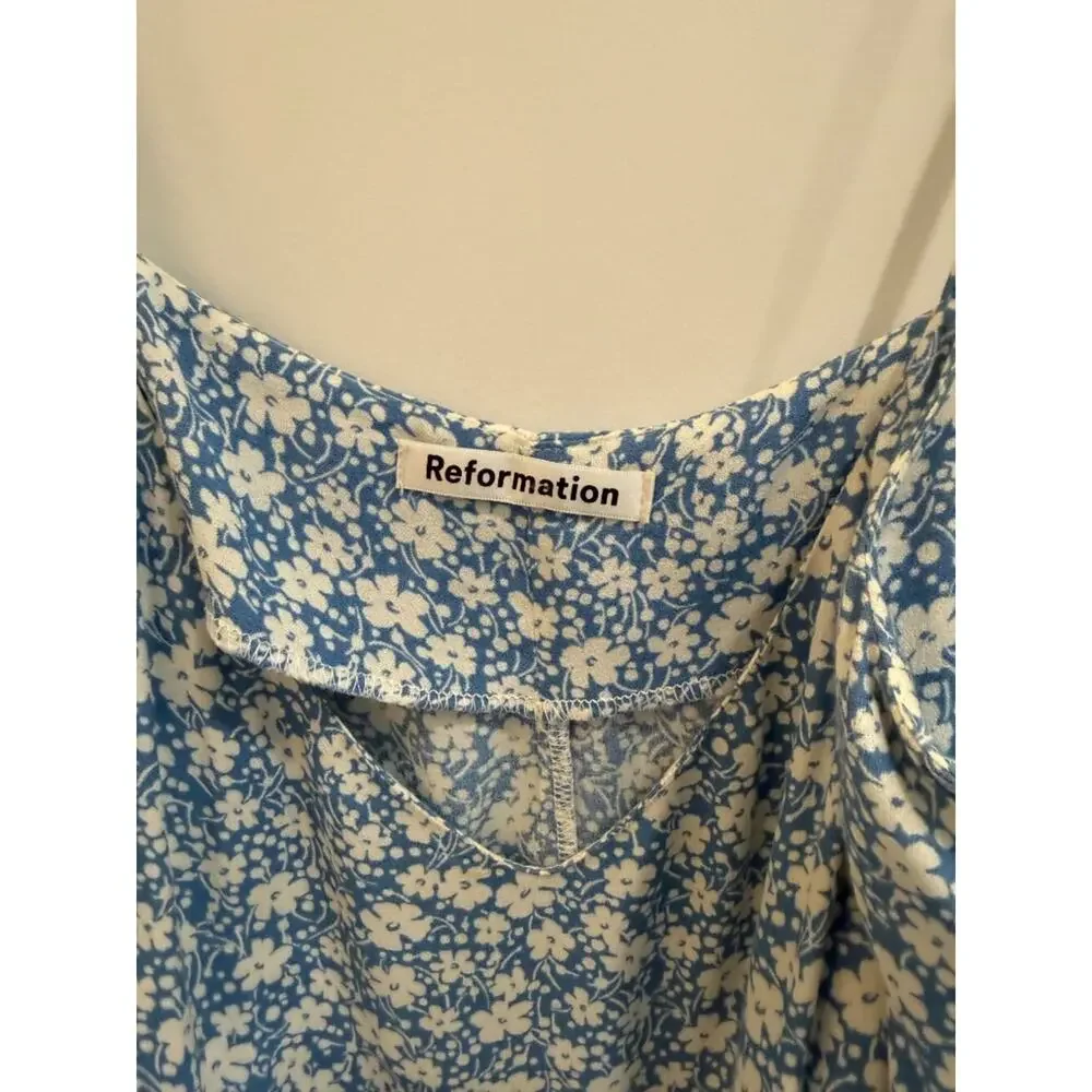 Reformation Blue White Ditsy Floral Spaghetti Strap Midi Dress - Size M - Picture 7 of 11